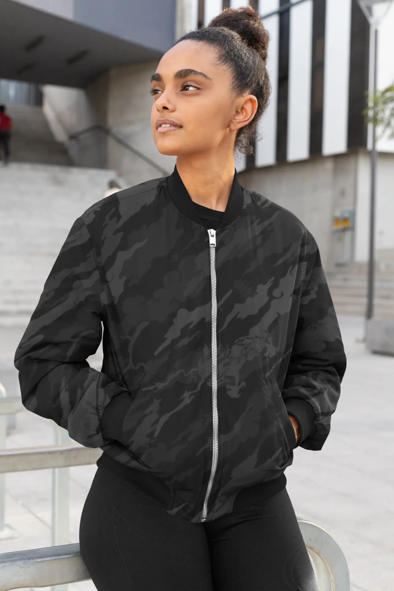 Alpine Black Retro Female Bomber Jacket FKNRAD