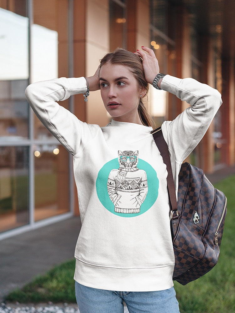 Retro Hipster Tiger Blue Sweatshirt